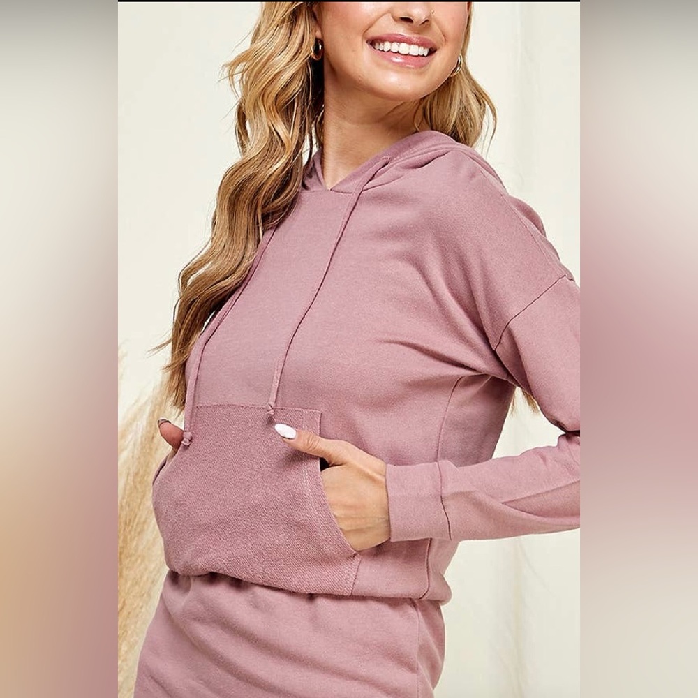 Solid Hoodie Midi Dress - Picture 2 of 4